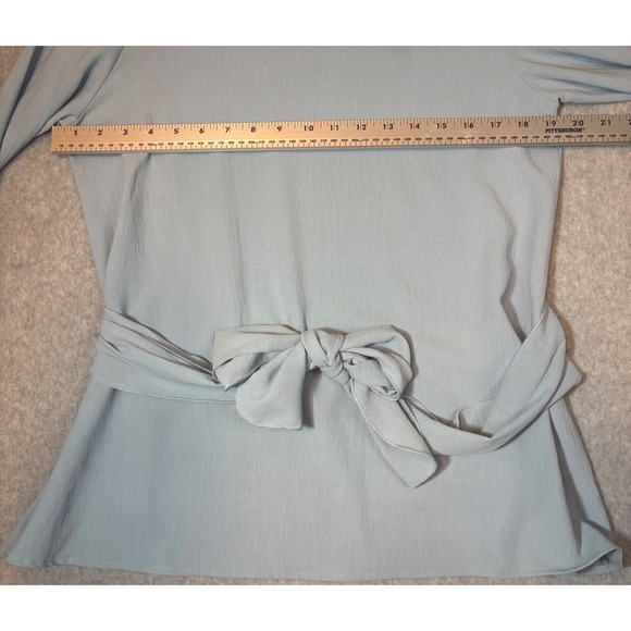 Mint Julep Light Blue Long‎ Sleeve Tie Waist Peplum Top Women's Small - Picture 5 of 10